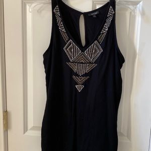 Apt. 9 Sleeveless Black Tunic Tribal Pattern Beaded Top.Size Small